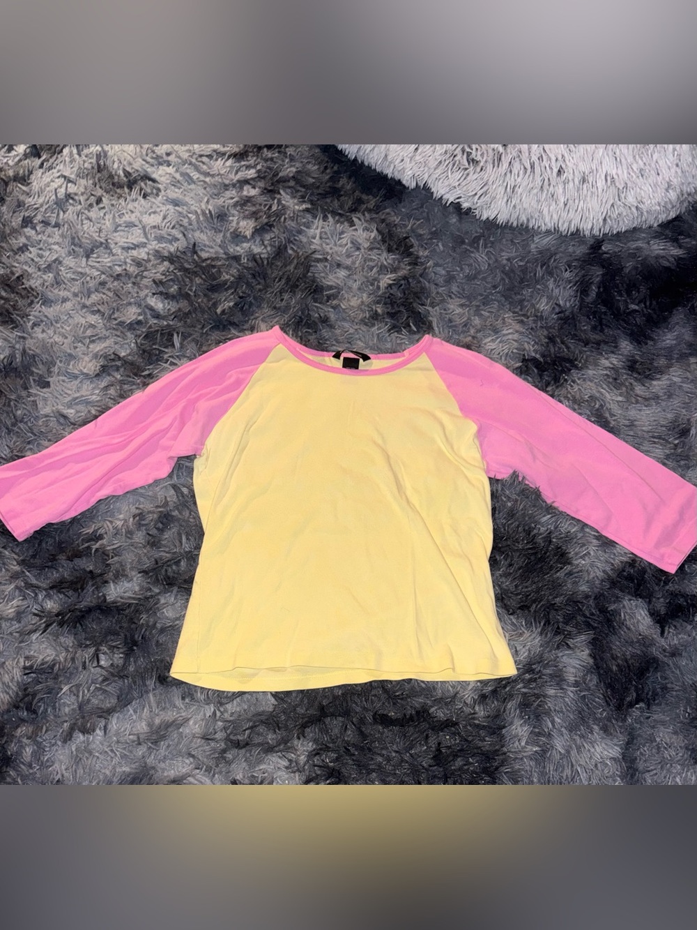 Moda International Yellow Body Pink Raglan Long Sleeve Tee